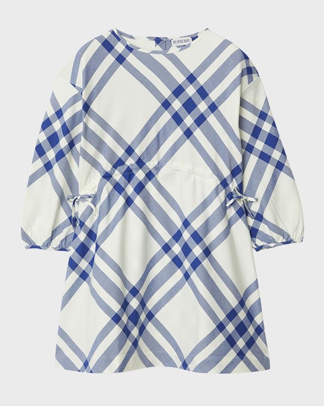 Girl's Trevelle Check Cotton Long-Sleeve Dress, Size 3-14